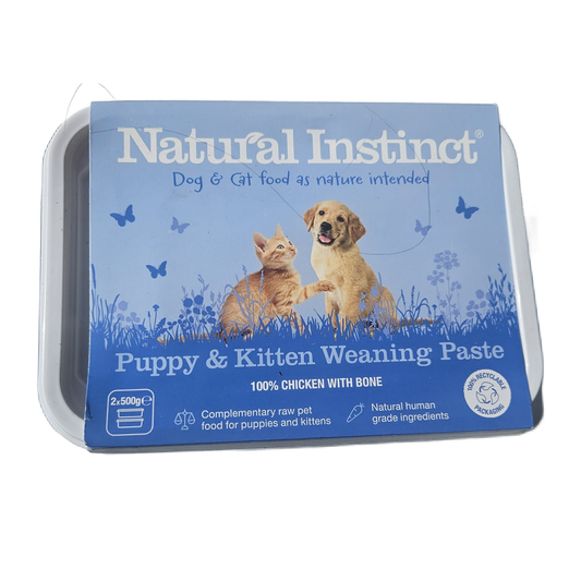 Natural Instinct puppy and kitten weaning paste packaging on a white background
