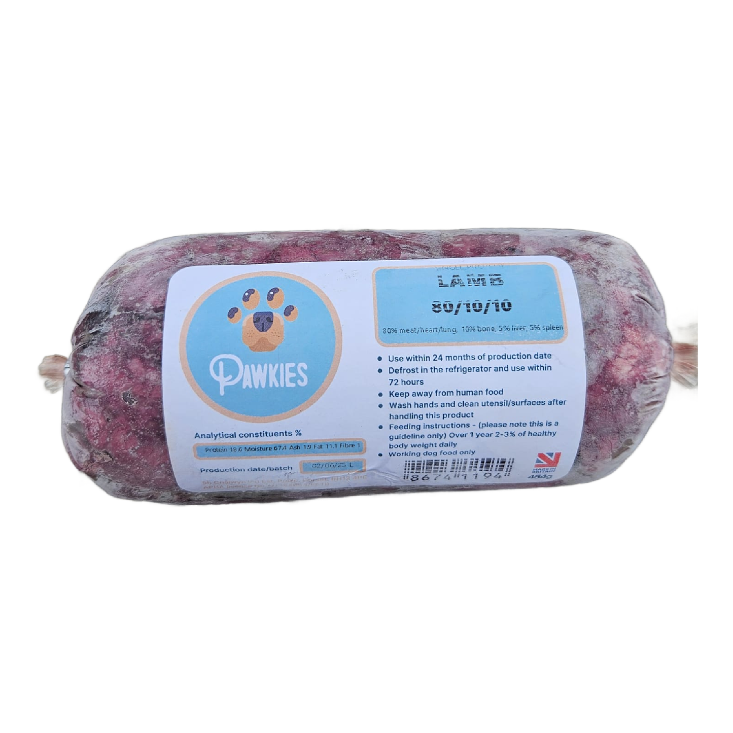 Pawkies Lamb raw dog food with home delivery in Bristol