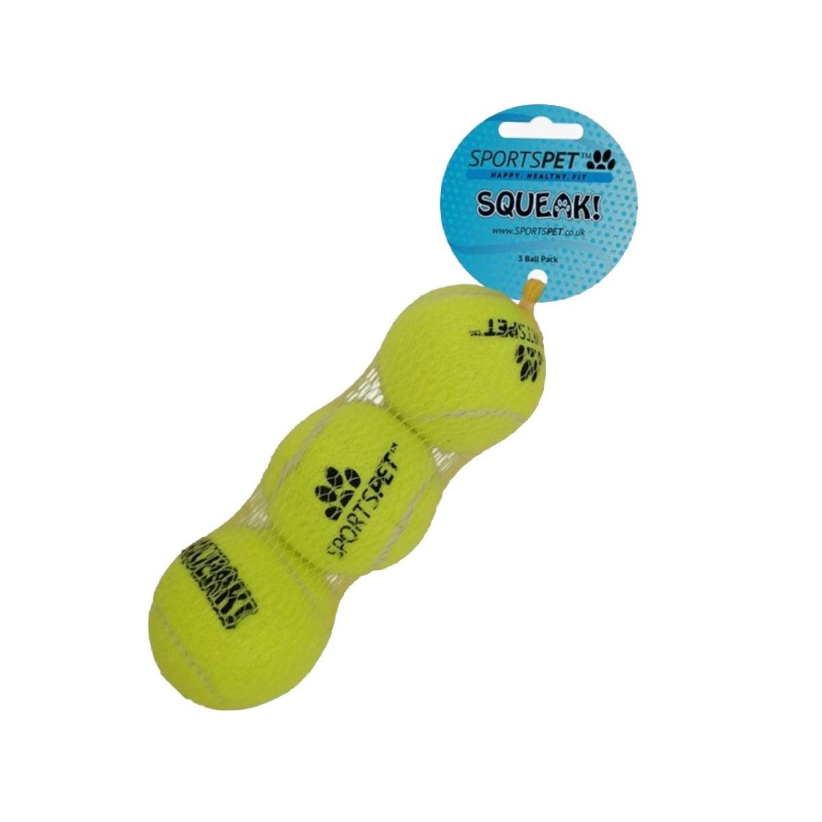 Sportspet Yellow Tennis Balls 3pk with Squeaker