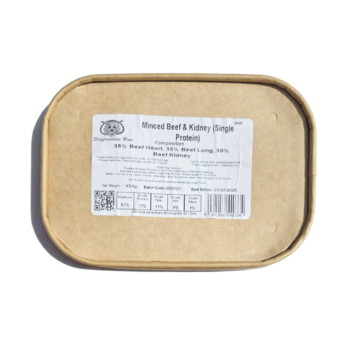 Staffordshire Raw dog food in carboard packaging in Bristol