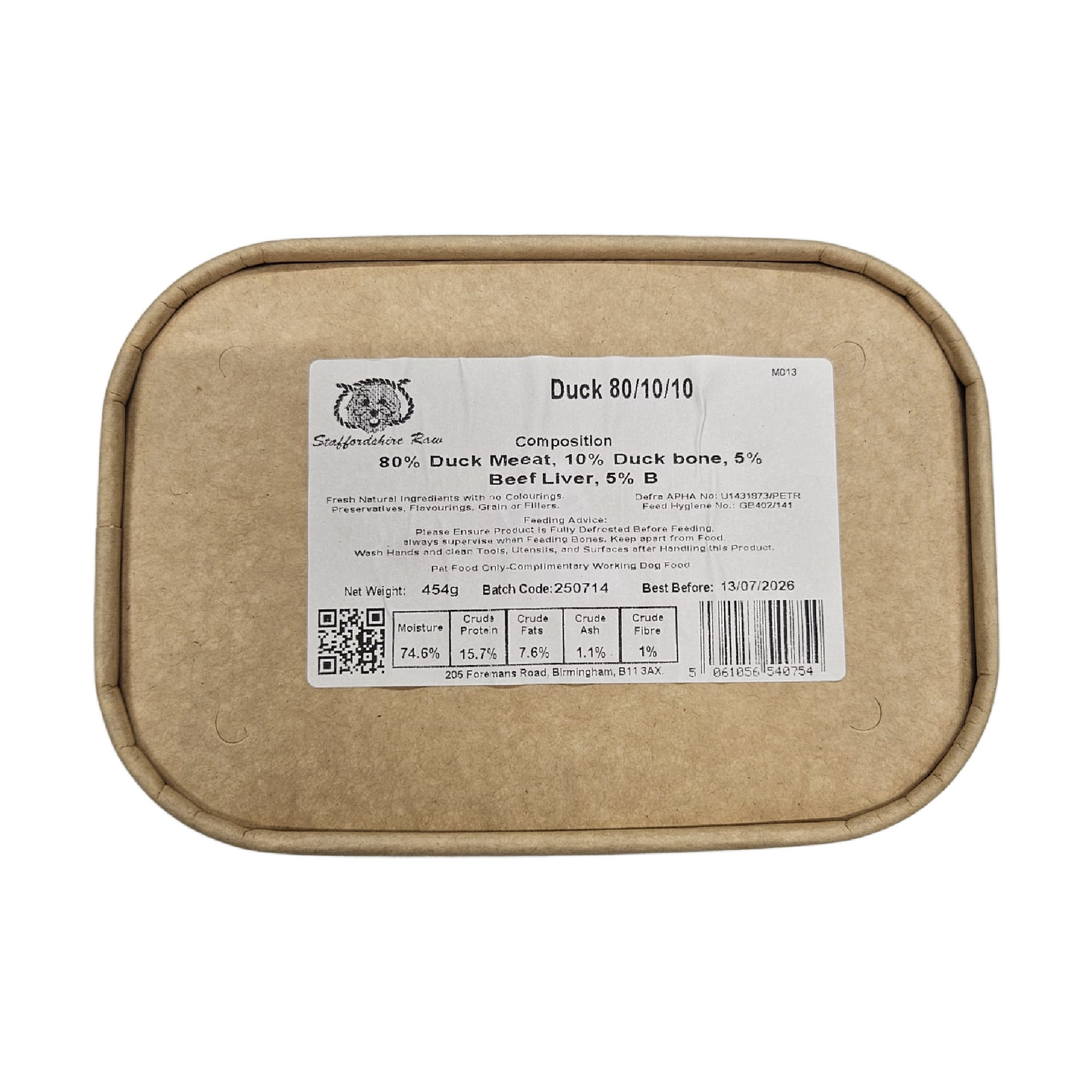 Staffordshire Raw duck minces for dogs in Bristol