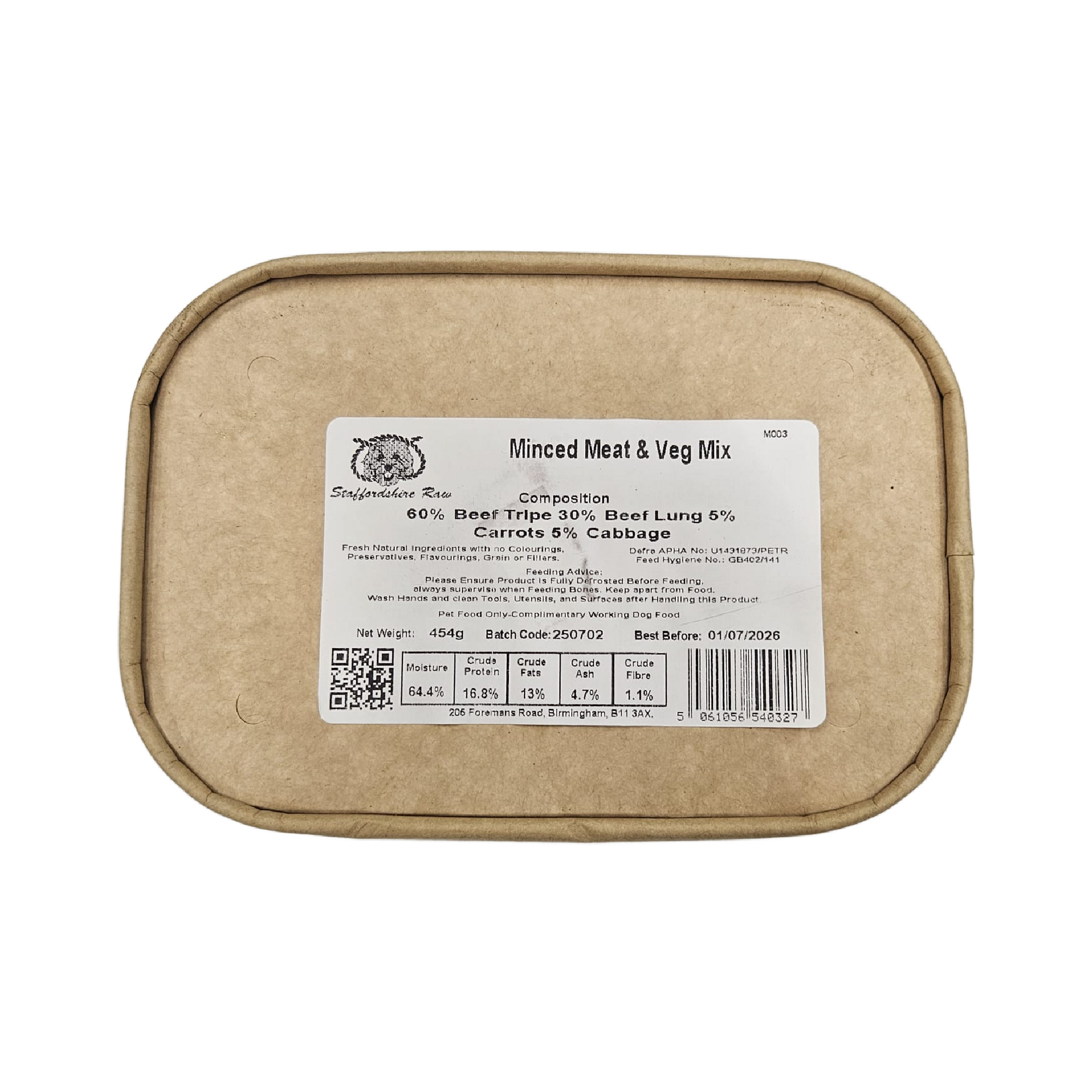 Staffordshire Raw Meat & Veg mince for dogs in Bristol