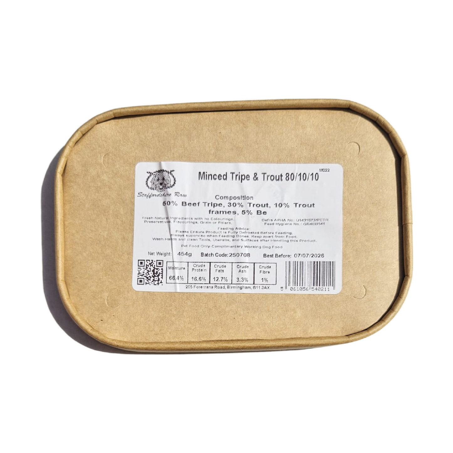 Staffordshire Raw dog food in carboard packaging in Bristol