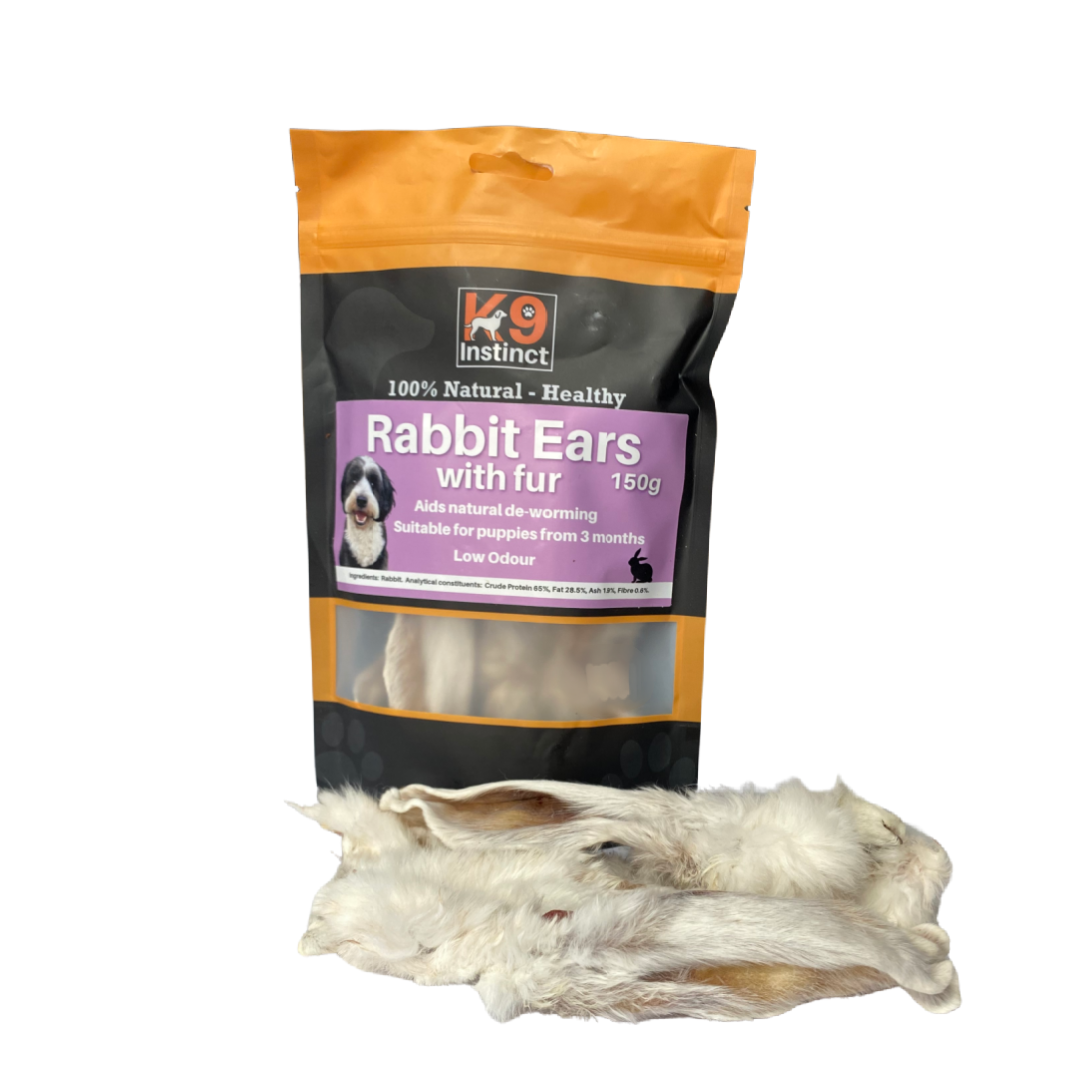 K9 Instinct UK Rabbit ears with fur - natural dog chew