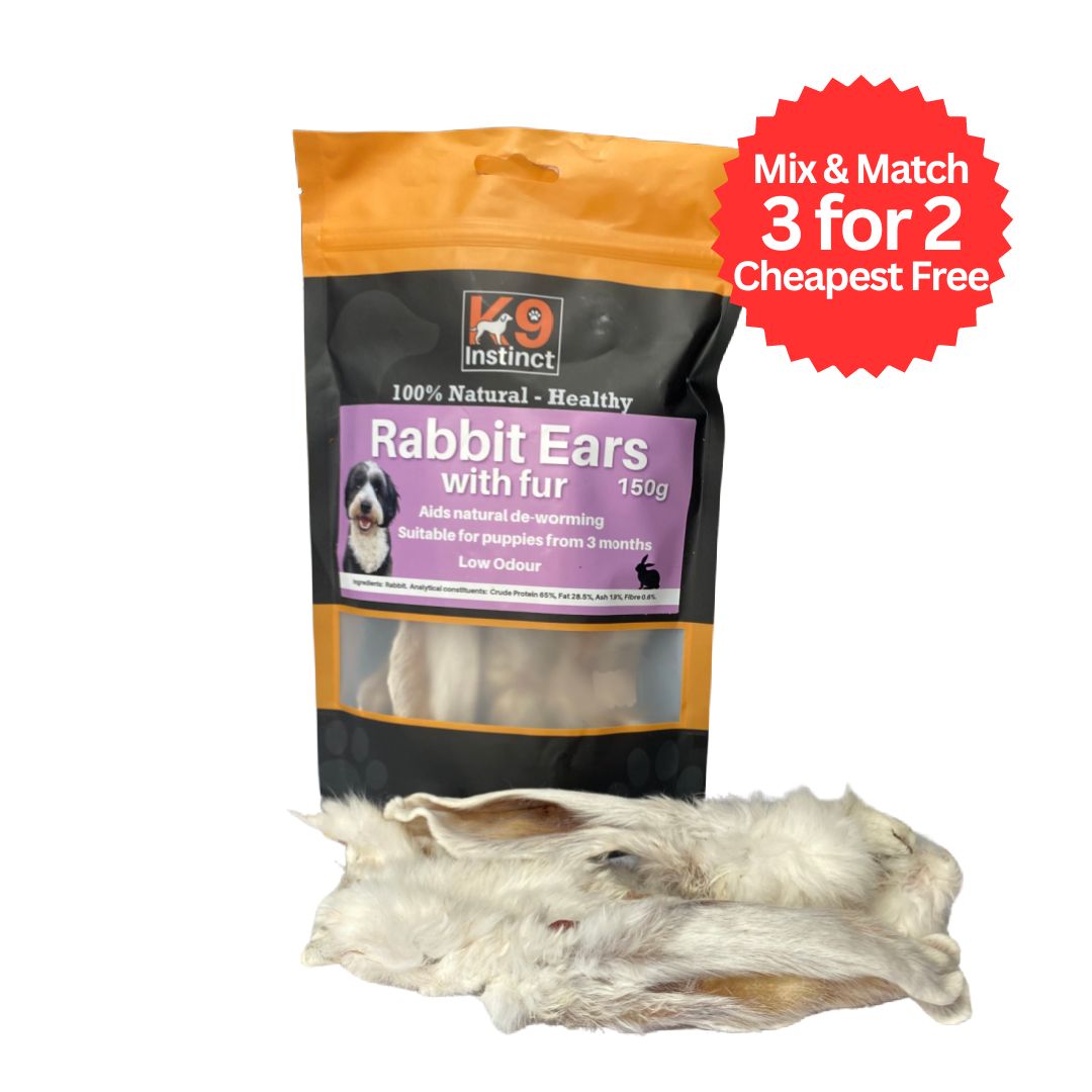 K9 Instinct UK Rabbit Ears with fur - natural chews for dogs
