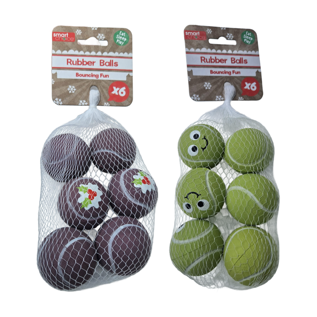 SC Christmas Rubber Bouncing Ball 6pk - Assorted