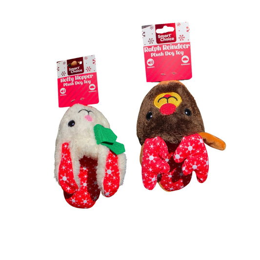 SC Christmas Squeaky Soft Plush Slipper Dog Toy Assorted