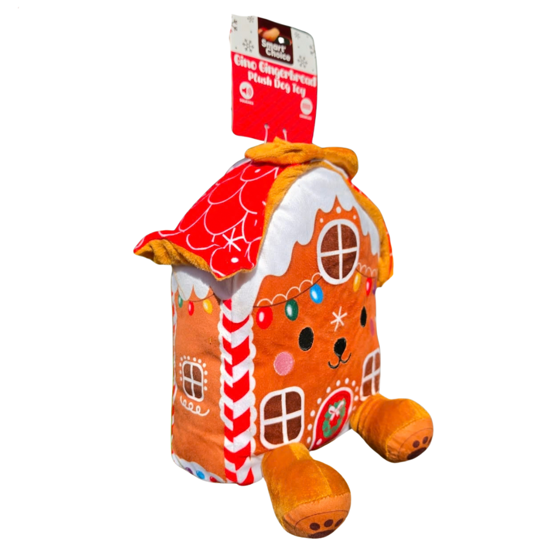SC Christmas Squeaky Crinkle Plush Gino Gingerbread Dog Toy 28cm