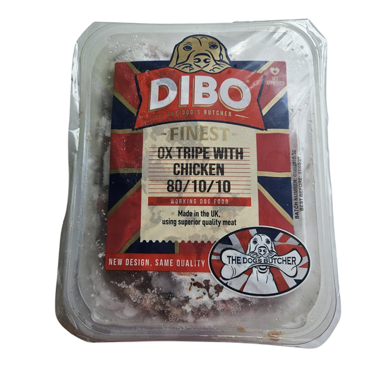 Ox tripe with chicken raw dog food mince