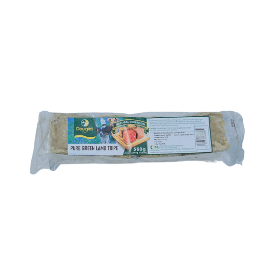 Dougies green lamb tripe for dogs. Raw dog food.