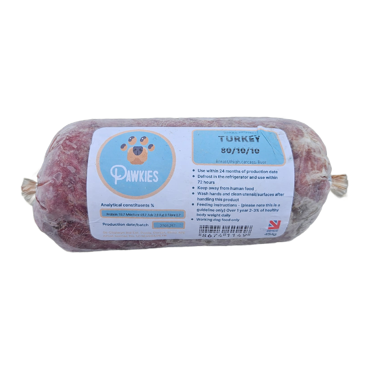 Pawkies Sign Pawkies Turkey 80/10/10 454g – Natural Treats Bristol