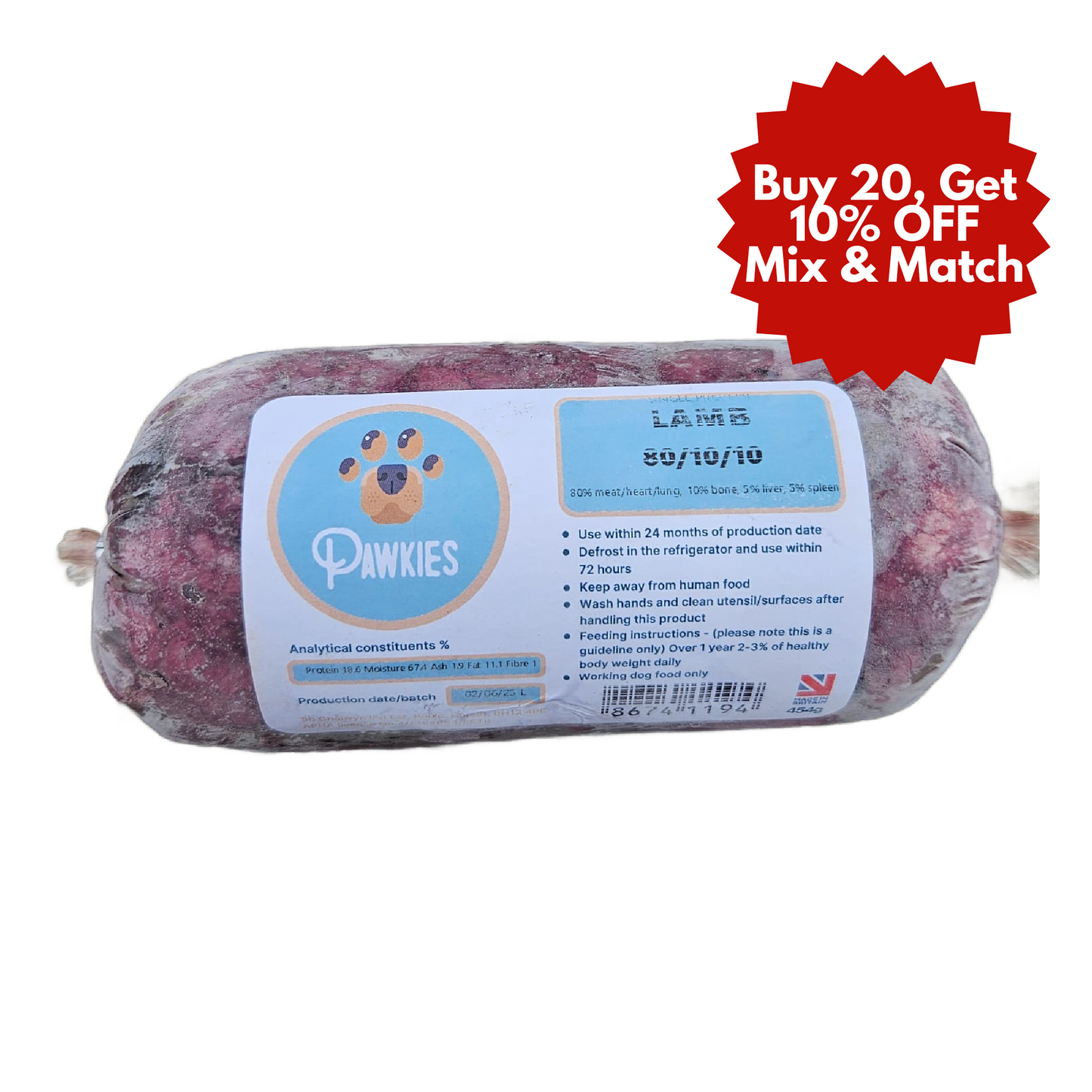 Pawkies Lamb 80/10/10 454g