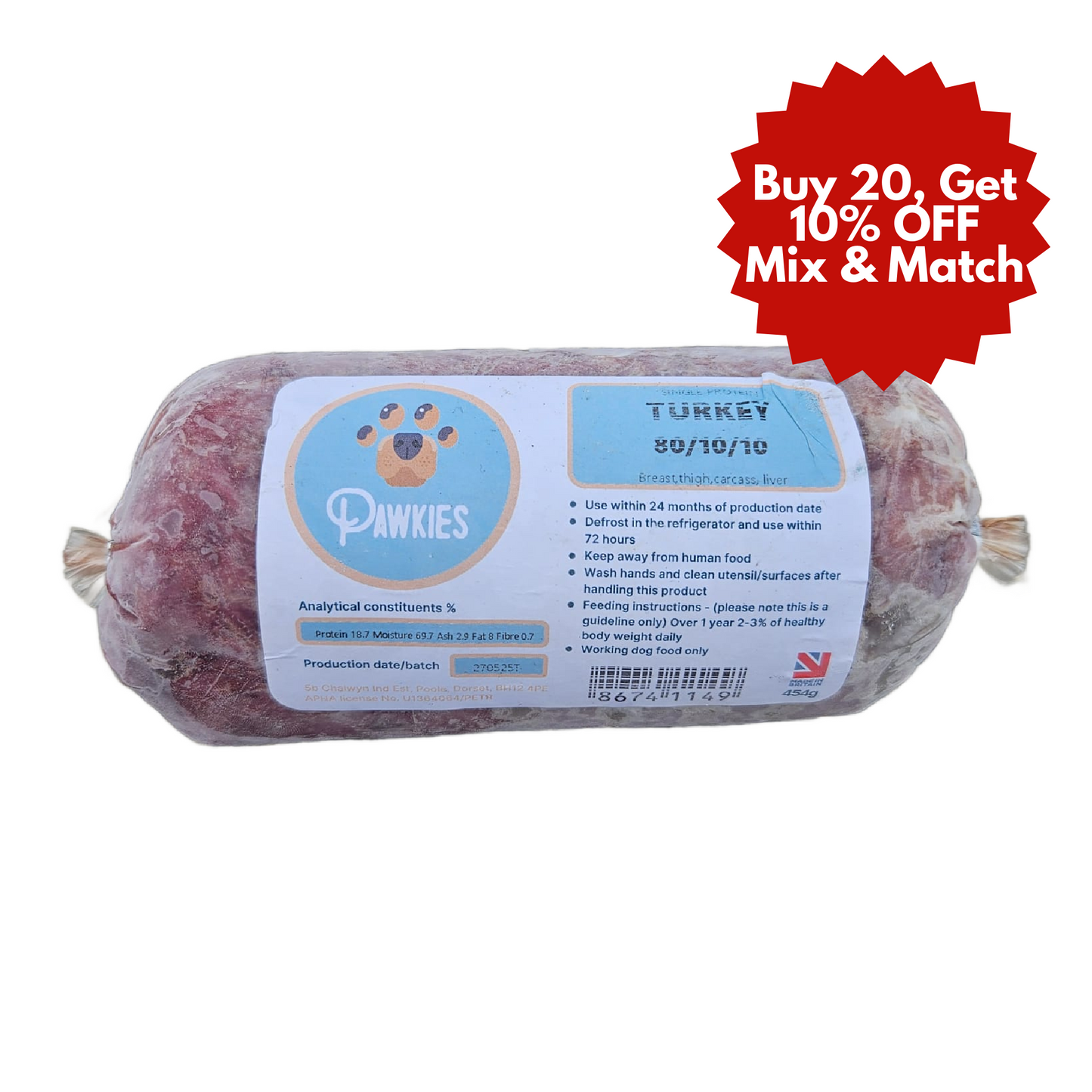 Pawkies Turkey 80/10/10 454g