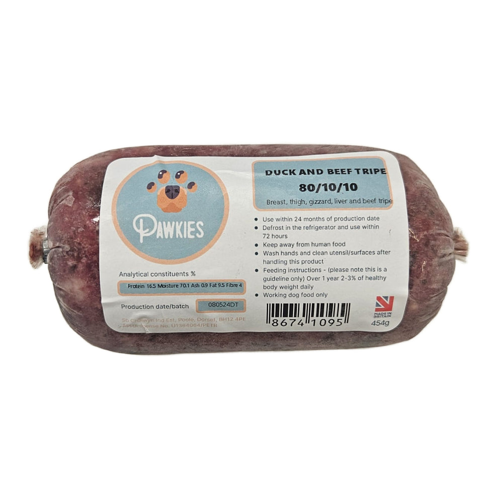 Pawkies Duck & Tripe 454g 80/10/10 – Natural Treats Bristol