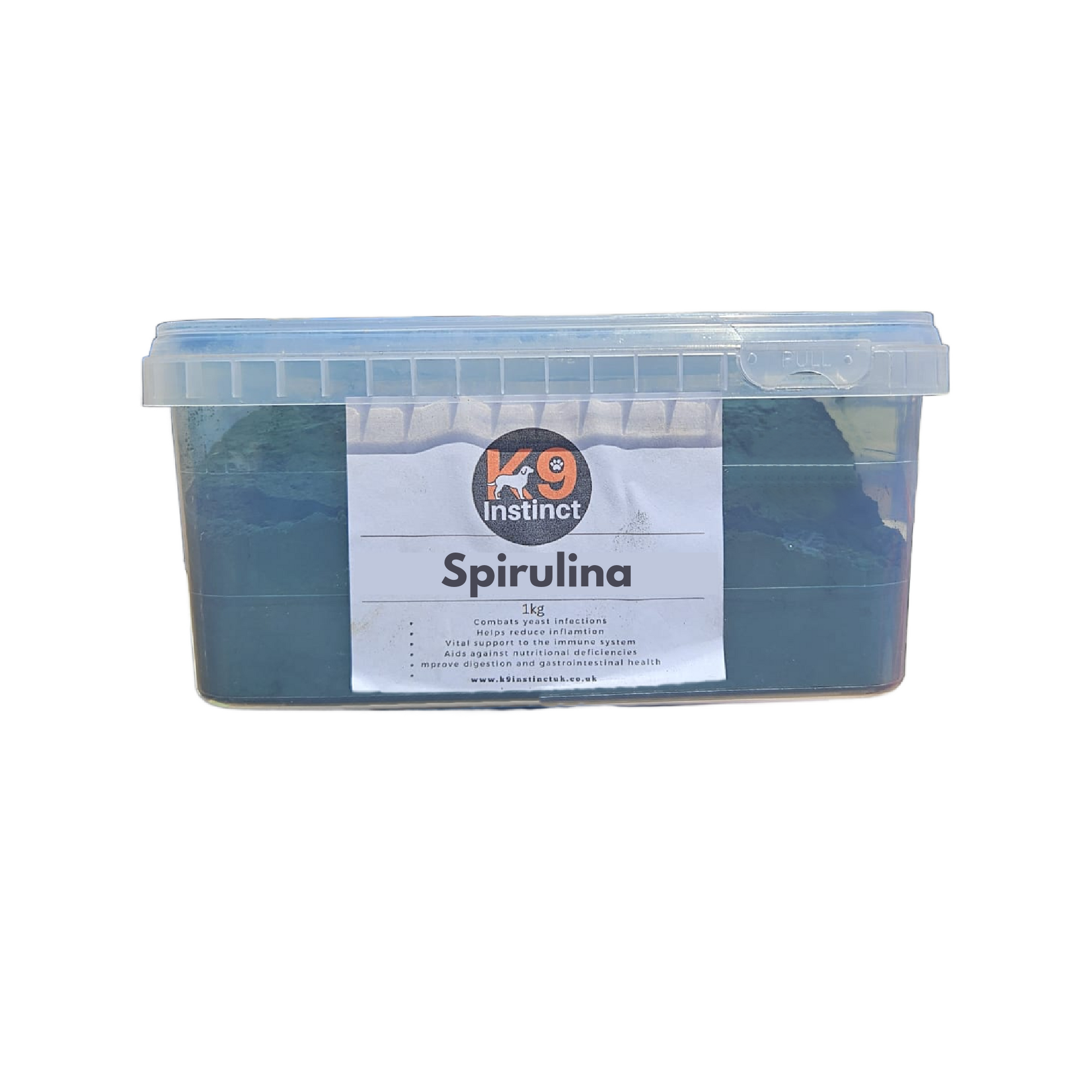 K9 Instinct Spirulina supplement for dogs container on a white background
