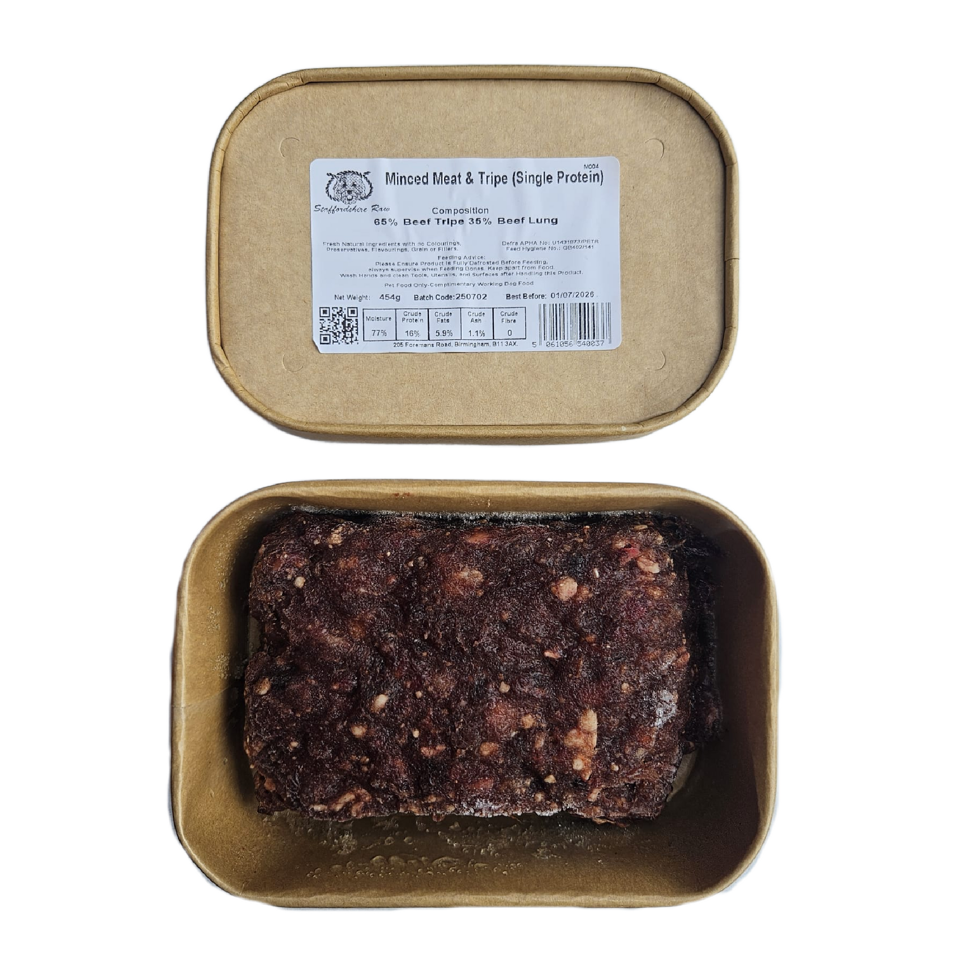 Staffordshire Raw dog food in carboard packaging in Bristol