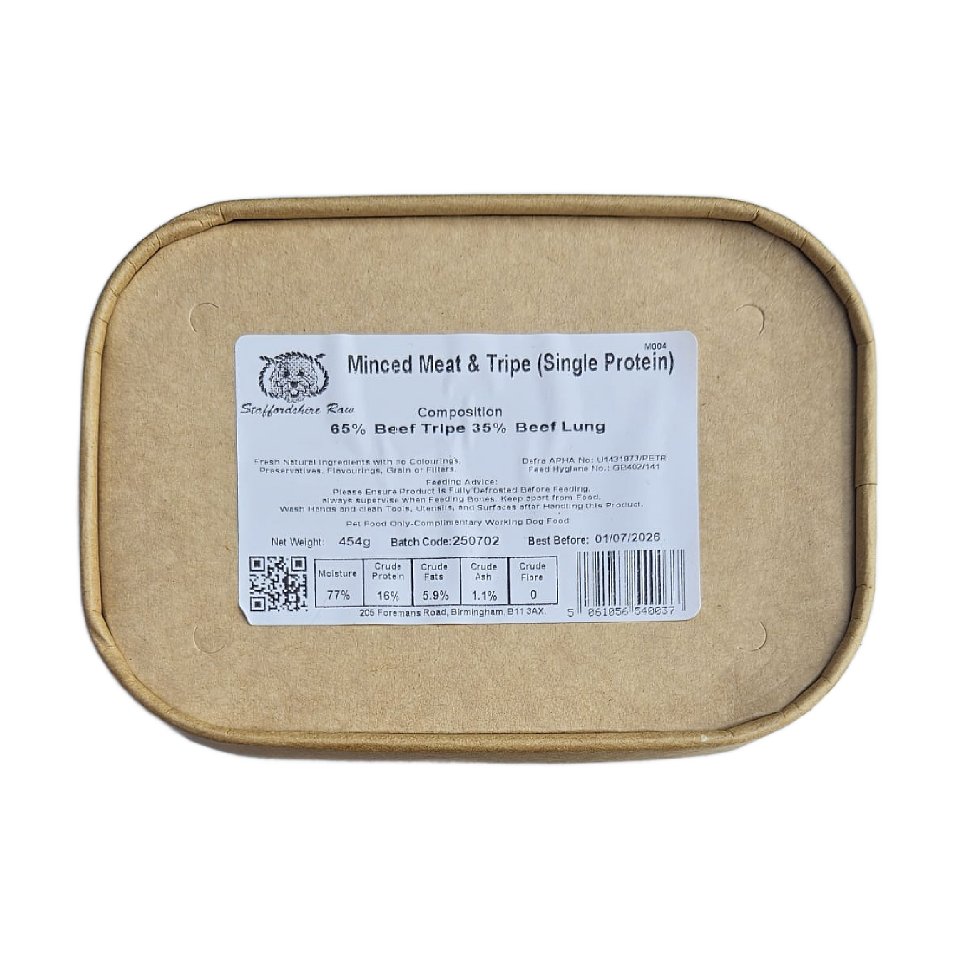 Staffordshire Raw dog food in carboard packaging in Bristol